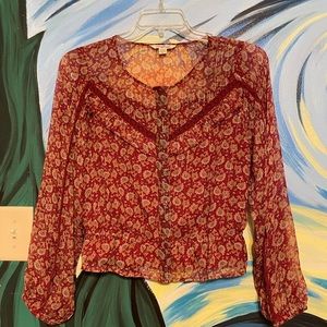 American Eagle Maroon long sleeve peasant blouse